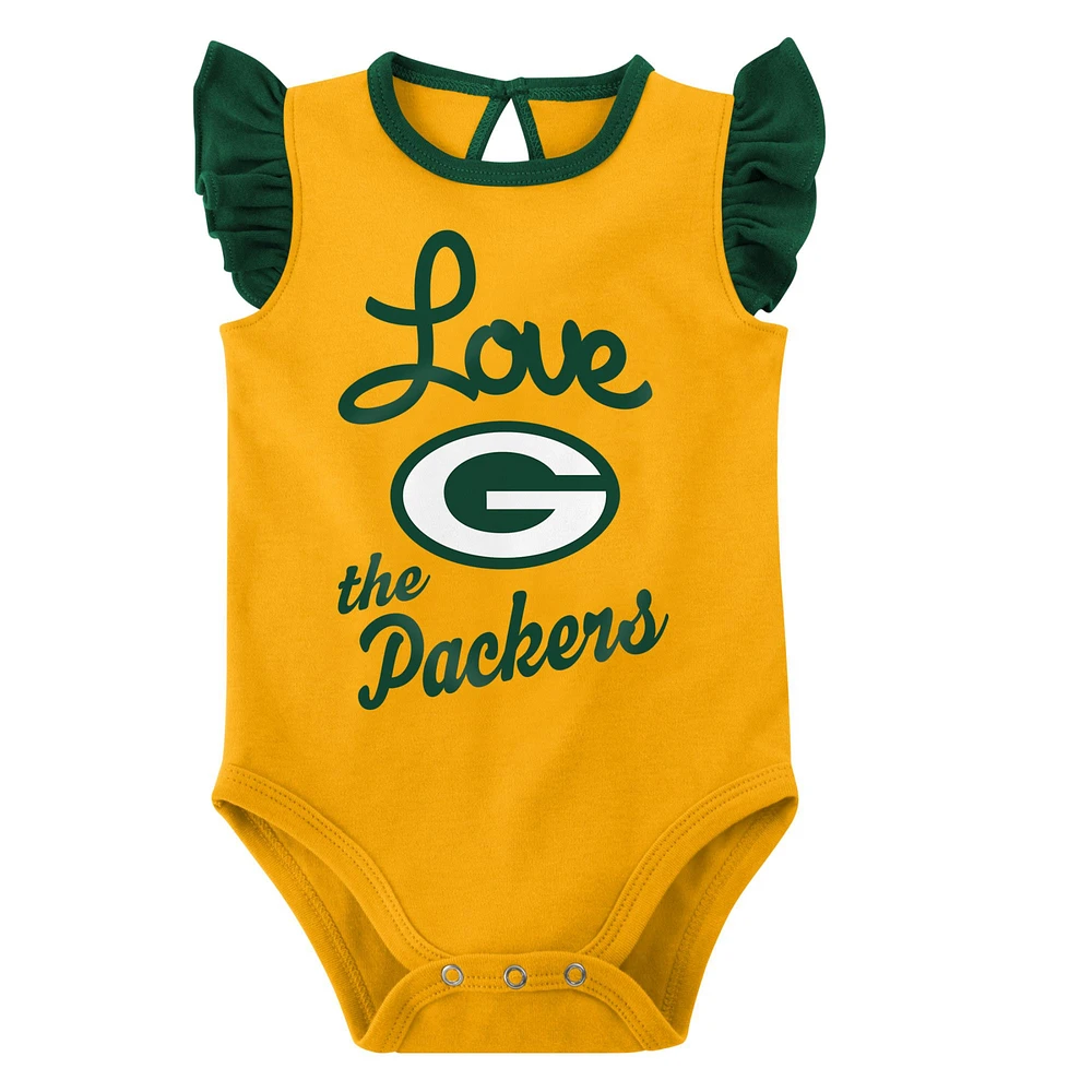 Girls Newborn & Infant Green/Gold Green Bay Packers Spread the Love 2-Pack Bodysuit Set