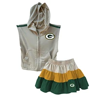 Ensemble sweat à capuche zippé sans manches et jupe trois niveaux pour filles Wes & Willy Gold/Green Green Bay Packers