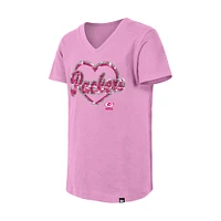 T-shirt à col en V paillettes pour jeunes filles New Era rose Green Bay Packers