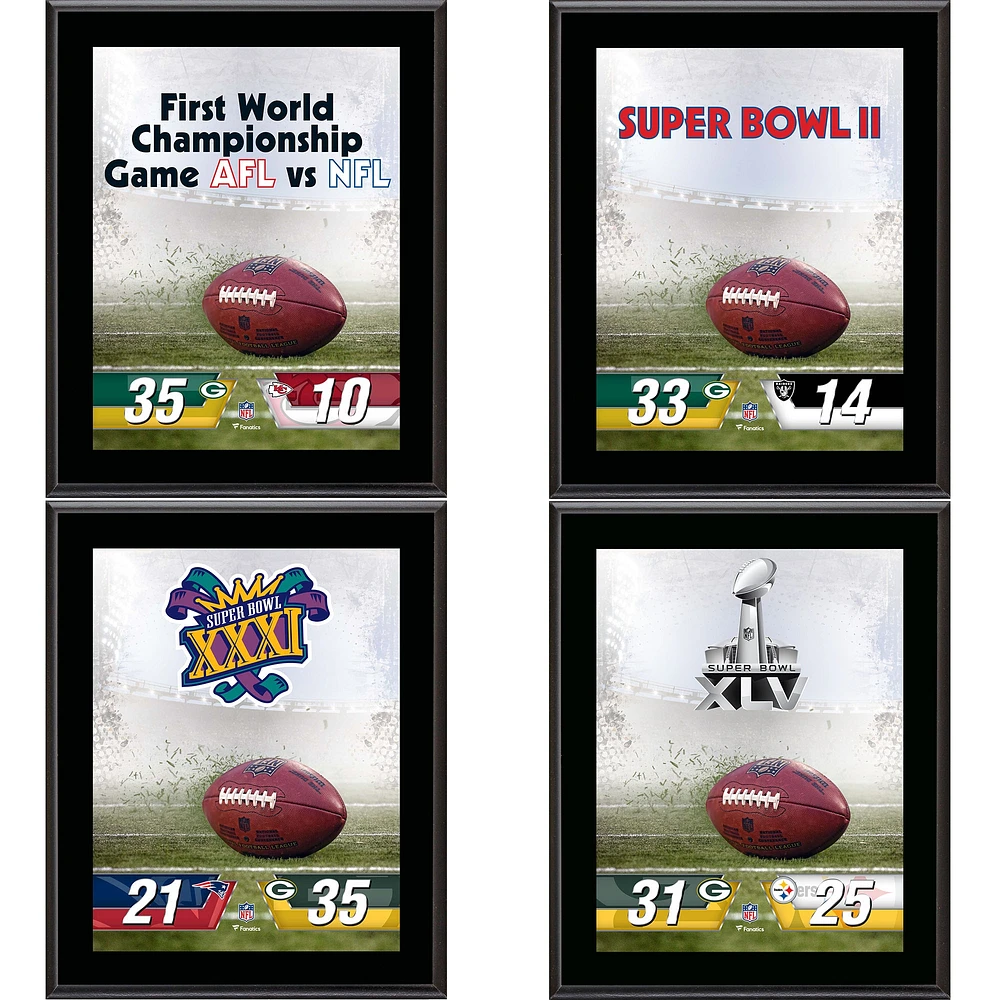Pack de plaques de champion du Super Bowl sublimées des Packers de Green Bay 10,5" x 13"