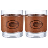 Green Bay Packers 2-Pack 12oz Rocks Glass with Leather Wrap