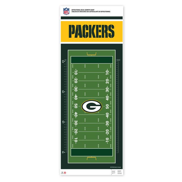 Green Bay Packers - Tableau de croissance des décalcomanies repositionnables sur le terrain 24 `` x 60 ''