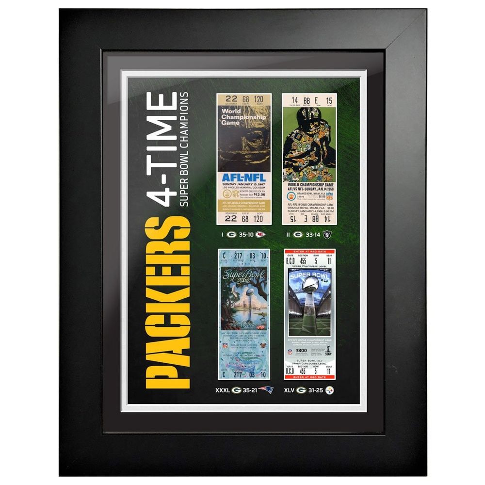 Green Bay Packers 4-Time Super Bowl Champions 12'' x 16'' Ticket to History Framed Artwork