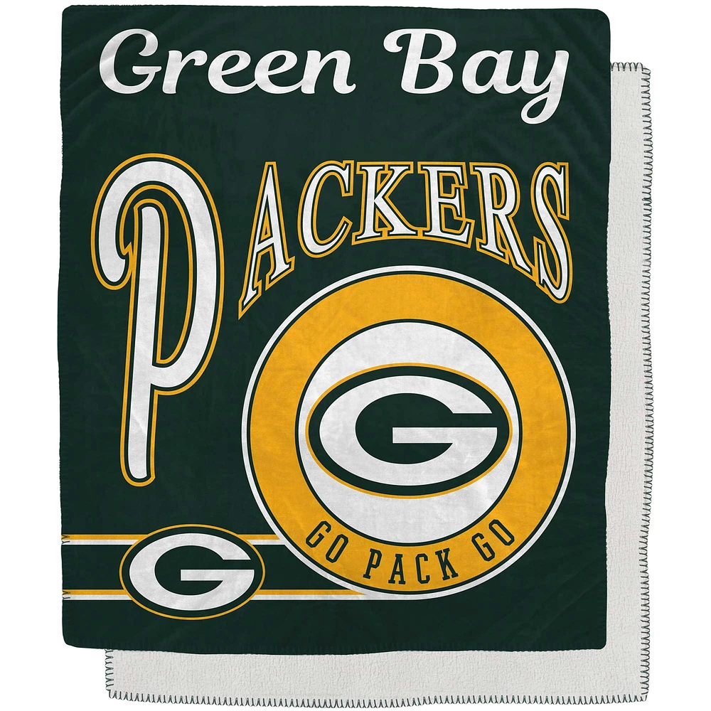 Couverture Sherpa en flanelle polaire avec emblème rétro des Packers de Green Bay, 50 po x 60 po