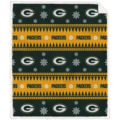 Green Bay Packers 60'' x 70'' Holiday Gift Wrap Sherpa Flannel Fleece Blanket