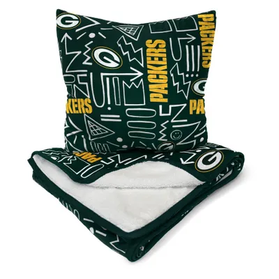 Green Bay Packers Doodle Pop Poly Span Blanket and Pillow Combo Set
