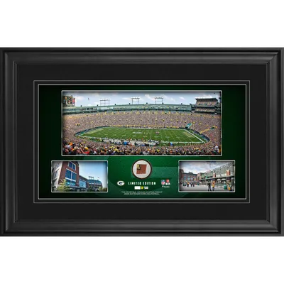Green Bay Packers Fanatics Authentic Framed 10" x 18" Stadium Panoramic Collage with Game-Used Football - Limited Edition of 500
