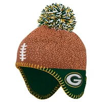 Bonnet tricoté marron pour bébé avec pompon pour footballeur des Green Bay Packers