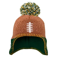 Bonnet tricoté marron pour bébé avec pompon pour footballeur des Green Bay Packers