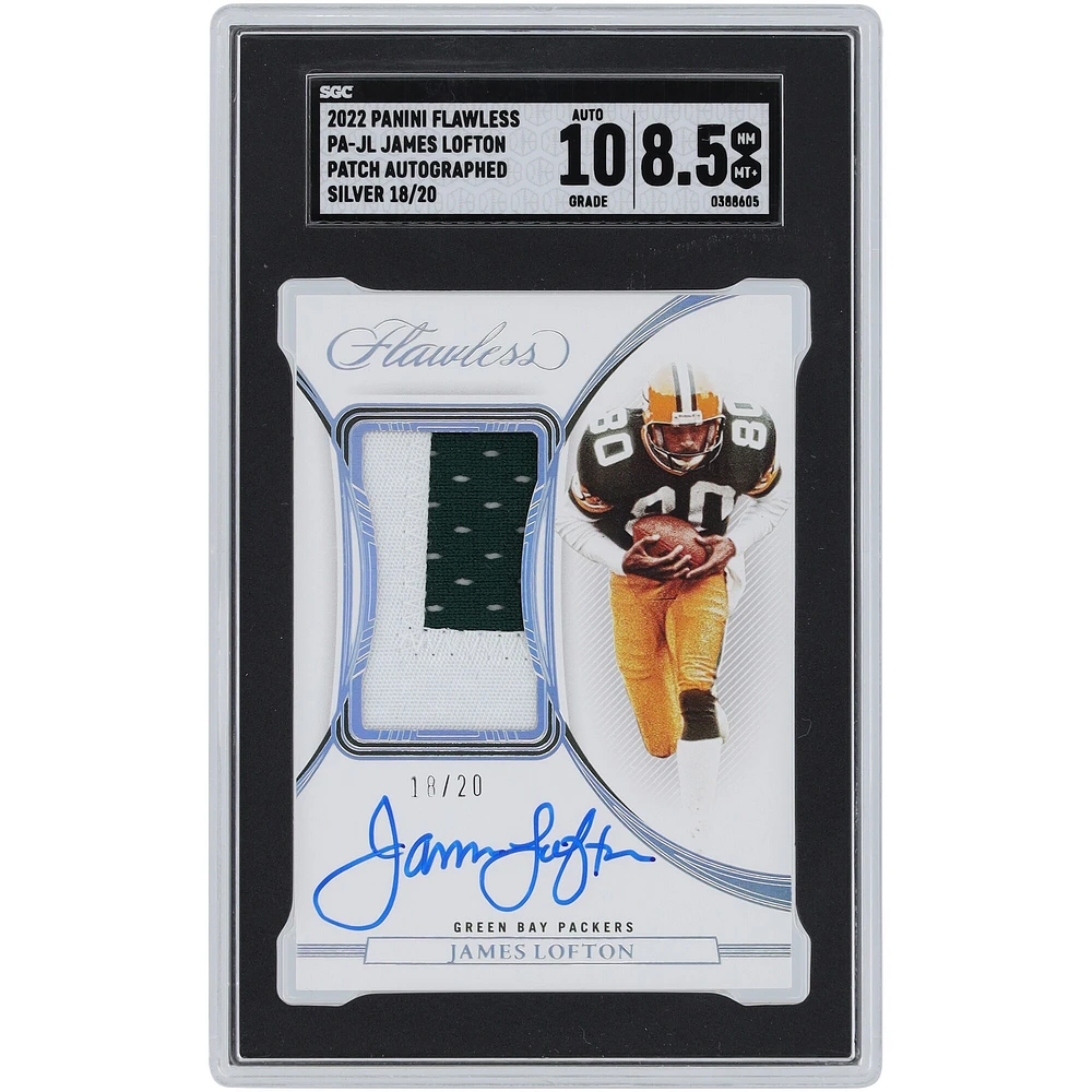 Carte Panini Flawless Silver Patch 2022 autographiée par James Lofton des Green Bay Packers, relique bicolore #PA-JL #18/20 SGC authentifiée 8,5/10