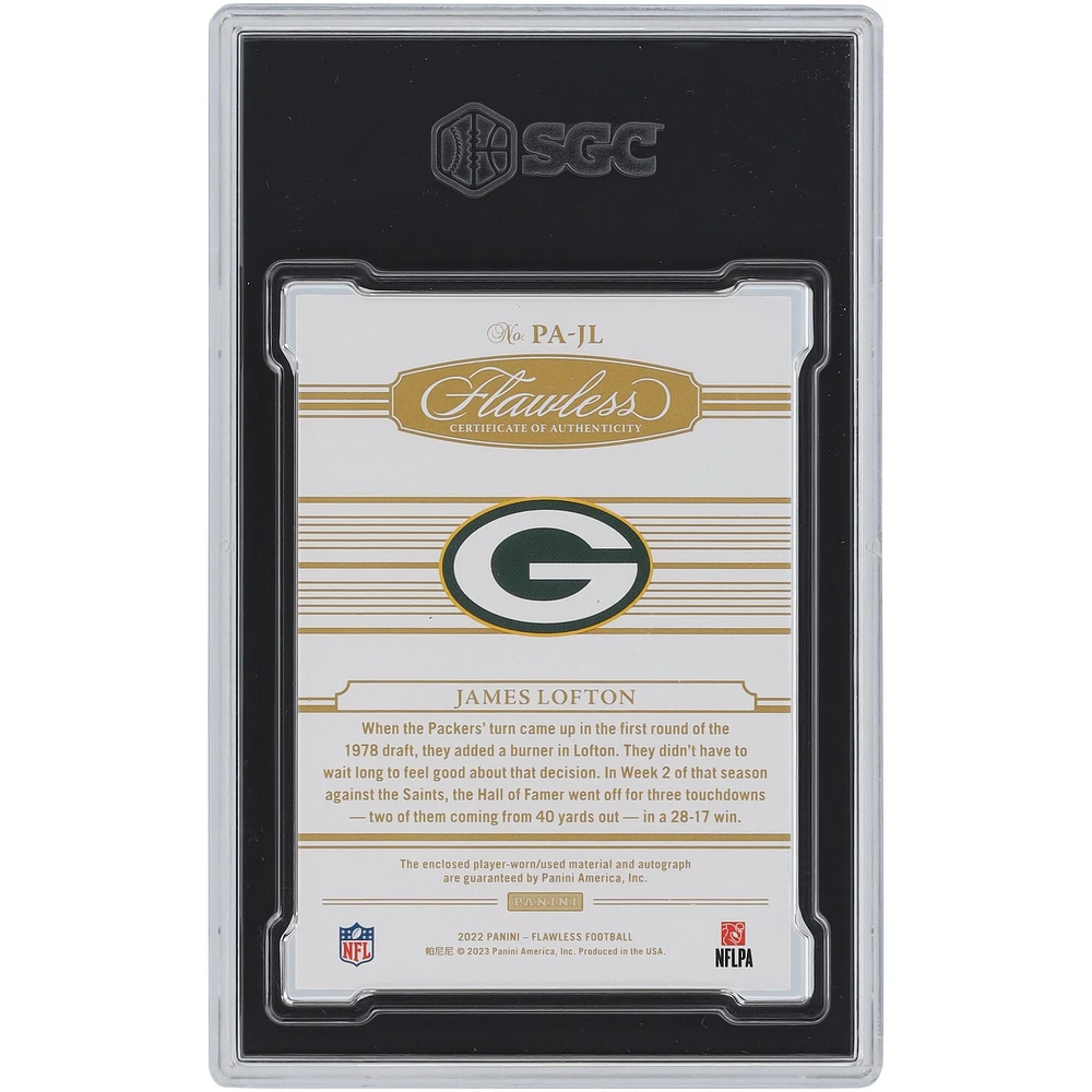 Carte Panini Flawless Silver Patch 2022 autographiée par James Lofton des Green Bay Packers, relique bicolore #PA-JL #18/20 SGC authentifiée 8,5/10