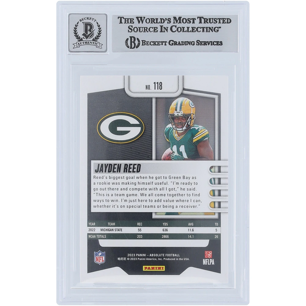 Jayden Reed Green Bay Packers Autographed 2023 Panini Absolute #118 Beckett Fanatics Witnessed Authenticated 9/10 Rookie Card 