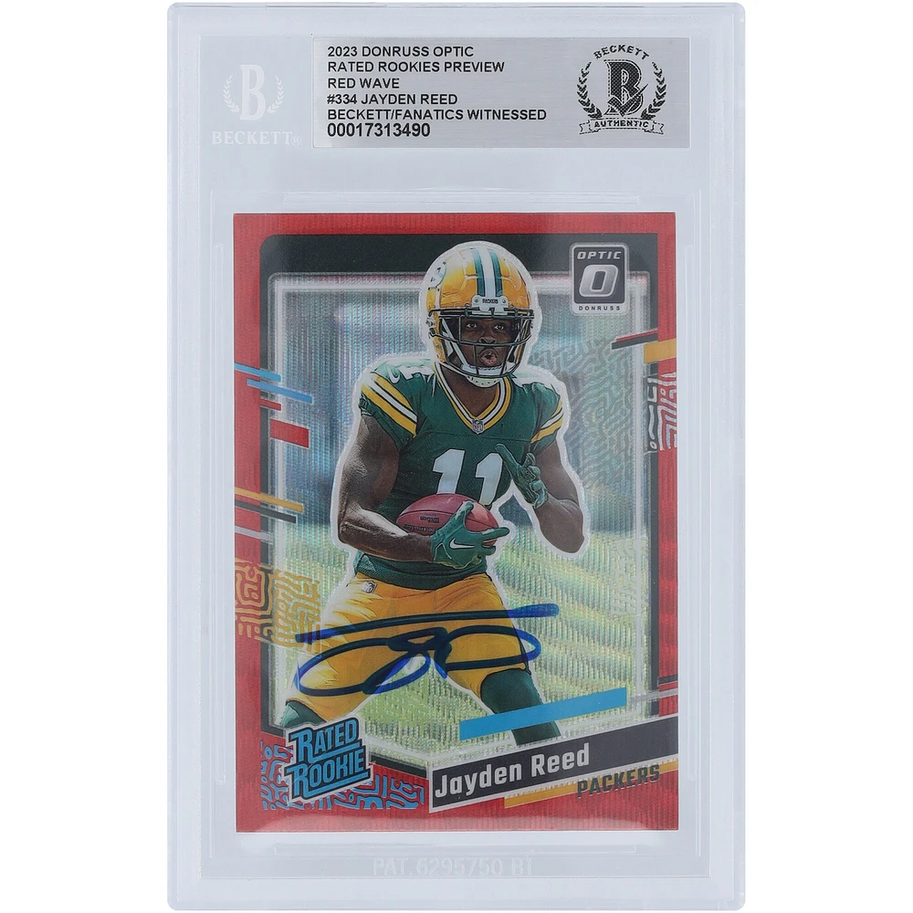 Jayden Reed Green Bay Packers Autographed 2023 Panini Donruss Optic Preview Red Wave #334 Beckett Fanatics Witnessed Authenticated Rookie Card 