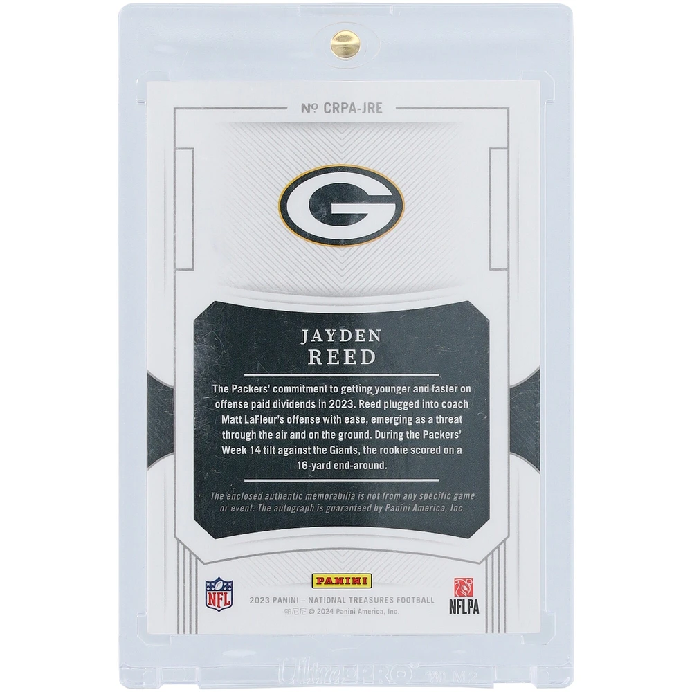 Jayden Reed Green Bay Packers Autographié 2023 Panini National Treasures Crossover Rookie Patch Autograph Laundry Tag Relic #CRPA-JRE #5/5 Rookie Card