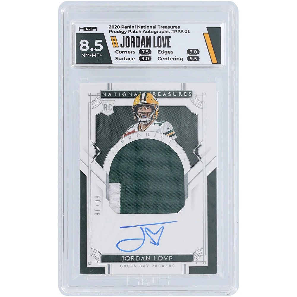 Carte de recrue authentifiée 8,5/10 Panini National Treasures Prodigy RPA #PPA-JL #90/99 HGA 2020 autographiée par Jordan Love des Packers de Green Bay