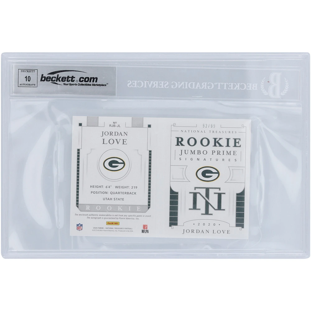 Jordan Love Green Bay Packers Livret Panini National Treasures RPA autographié 2020 #RJB-JL #92/99 BGS Carte recrue authentifiée 9/10