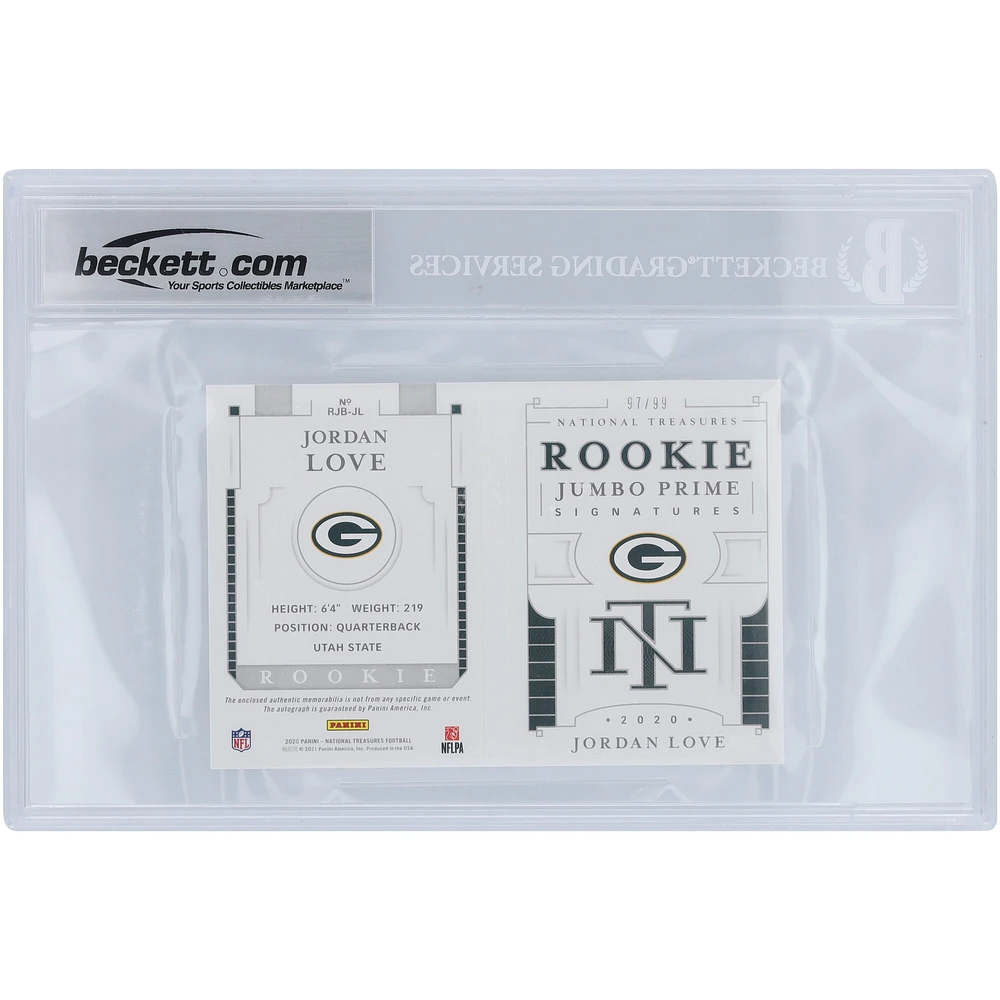 Jordan Love Green Bay Packers Livret Panini National Treasures RPA autographié 2020 #RJB-JL #97/99 BGS Carte Rookie authentifiée 9 - Sous-grades 9, 8, 5, 9, 9