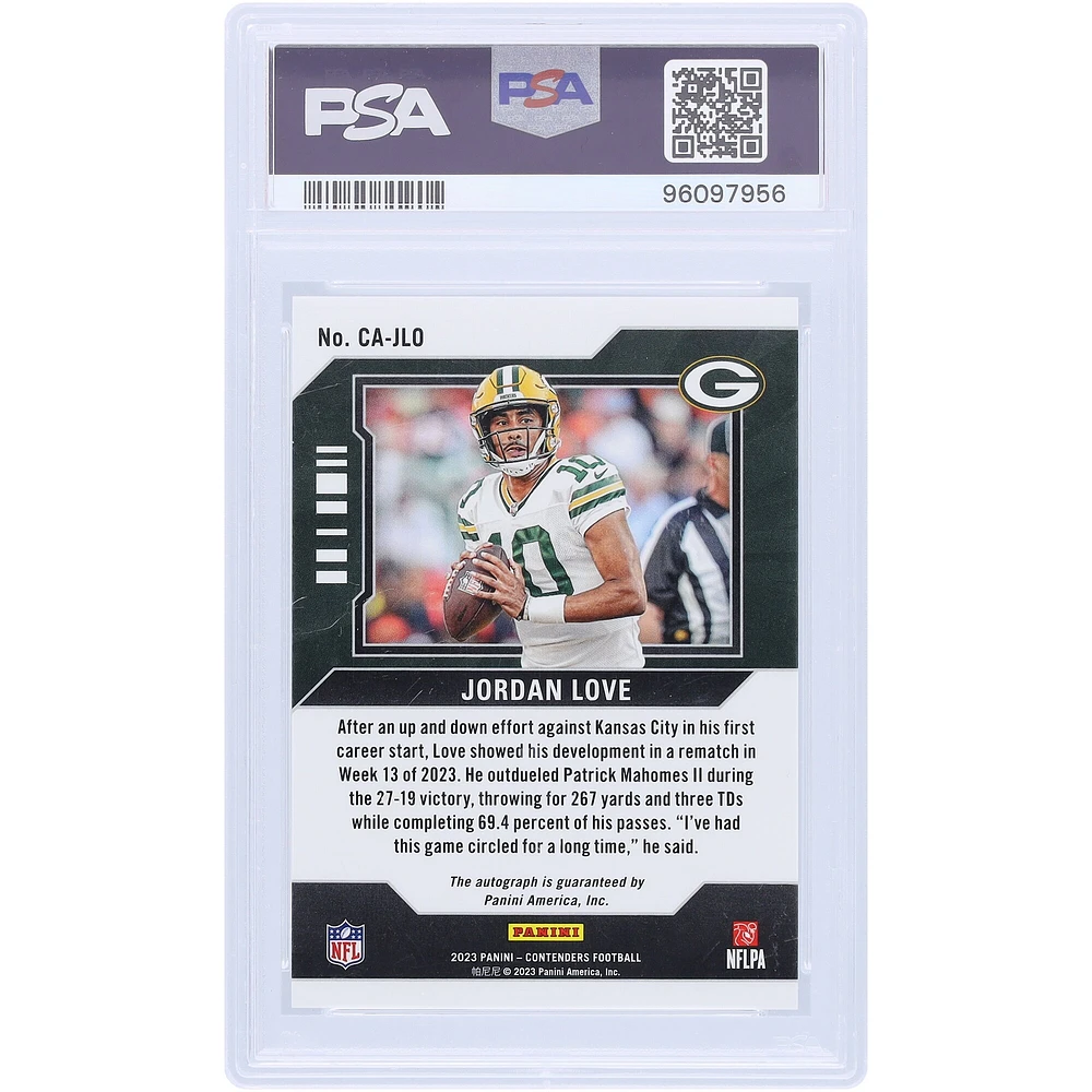 Carte Panini Contenders Gold 2023 autographiée par Jordan Love des Green Bay Packers #CA-JLO #5/10 PSA authentifiée 9