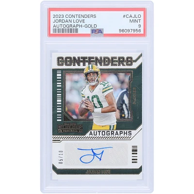 Carte Panini Contenders Gold 2023 autographiée par Jordan Love des Green Bay Packers #CA-JLO #5/10 PSA authentifiée 9