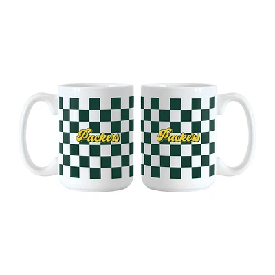 Logo Brands Green Bay Packers 2-Pack 15oz. Checkered Wordmark Mug Set