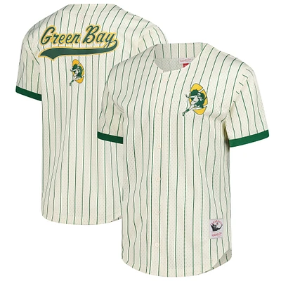 Haut en maille boutonné complet avec logo vintage des Green Bay Packers de Mitchell & Ness pour homme, couleur crème