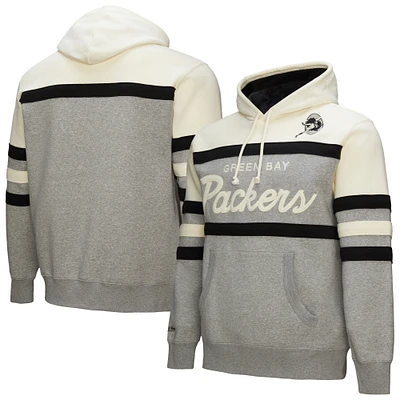 Men's Mitchell & Ness  Heather Gray Green Bay Packers Head Coach Vintage Logo Pullover Hoodie