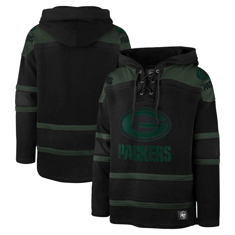 Men's '47 Black Green Bay Packers Dark Pop Lace-Up Pullover Hoodie