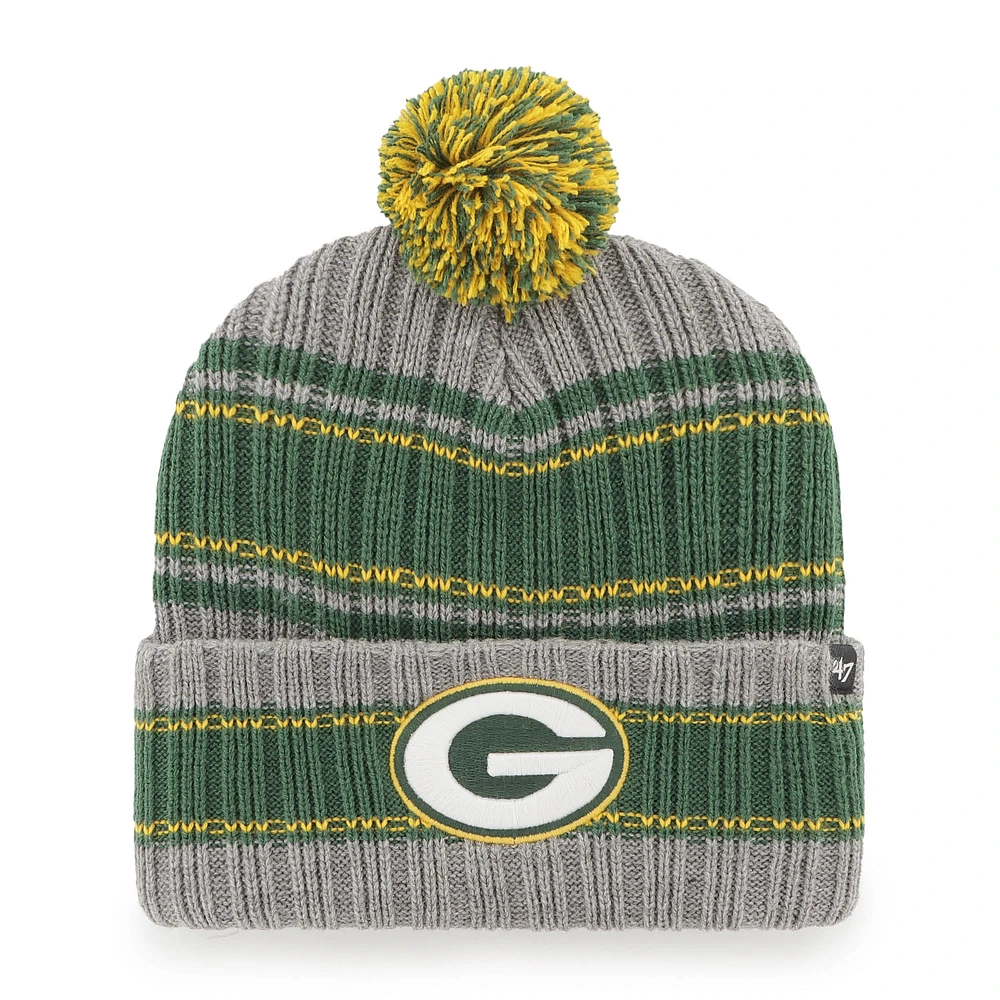 Bonnet en tricot à revers Rexford '47 Graphite Green Bay Packers pour homme avec pompon