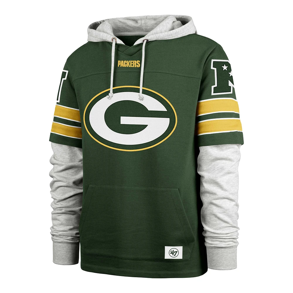 Men's '47 Green Bay Packers Double Header Blitz Cornerback Pullover Hoodie