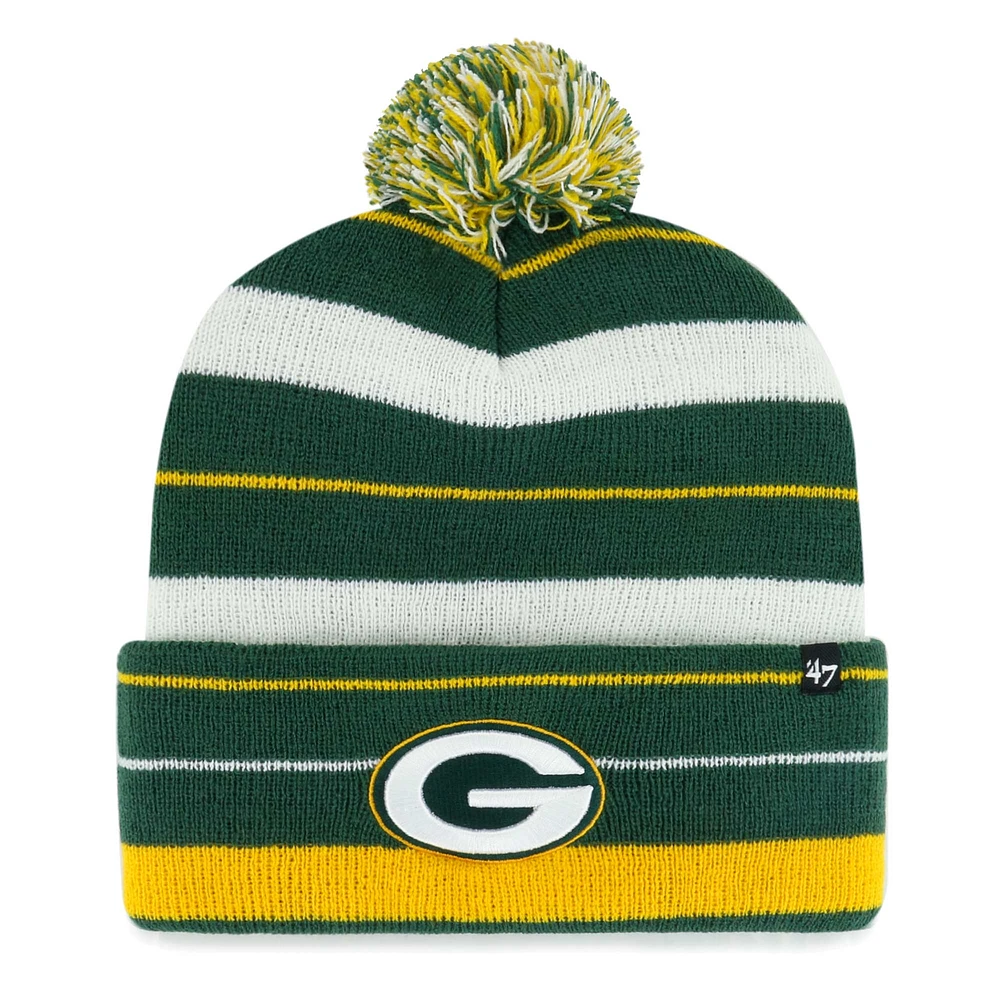 Bonnet en tricot à revers Powerline '47 Green Green Bay Packers pour hommes avec pompon