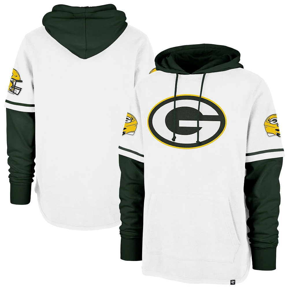 Men's '47 White Green Bay Packers Trifecta Shortstop Pullover Hoodie