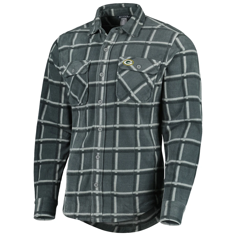 Men's Antigua Gray Green Bay Packers Industry Flannel Button-Up Shirt Jacket