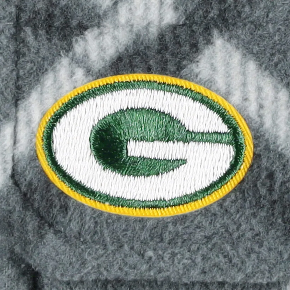 Men's Antigua Gray Green Bay Packers Industry Flannel Button-Up Shirt Jacket