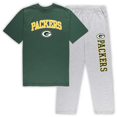 Green Bay Packers Concepts Sport Big & Tall T-Shirt Pants Sleep Set - Green/Heather Gray