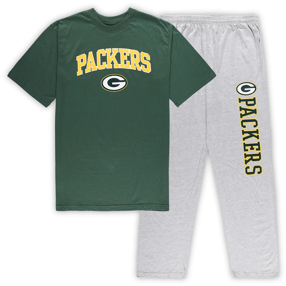 Ensemble de nuit pour homme Concepts Sport vert/gris chiné Green Bay Packers Big & Tall T-shirt et pantalon