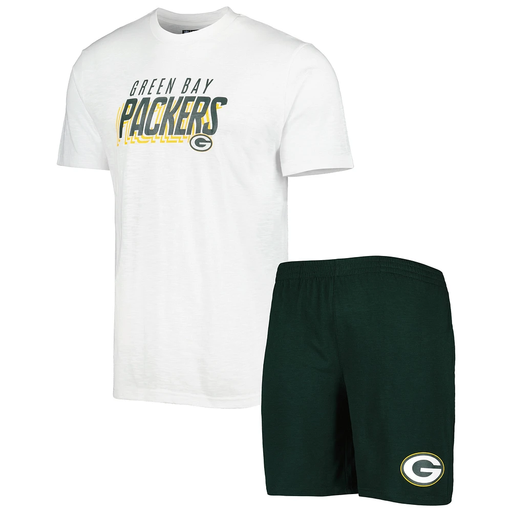 Ensemble de nuit T-shirt et short Green Bay Packers Downfield Concepts Sport vert/blanc pour homme