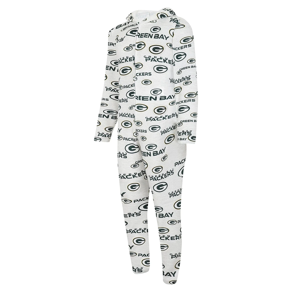 Men's Concepts Sport White Green Bay Packers Allover Print Docket Union Full-Zip Hooded Pajama Suit