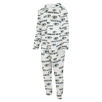 Men's Concepts Sport White Green Bay Packers Allover Print Docket Union Full-Zip Hooded Pajama Suit