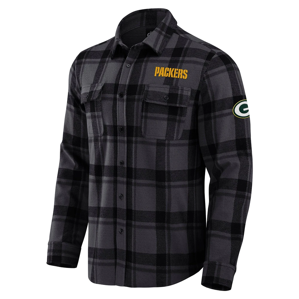 Chemise boutonnée à carreaux tri-blend pour homme, collection Darius Rucker par Fanatics, noire, des Green Bay Packers