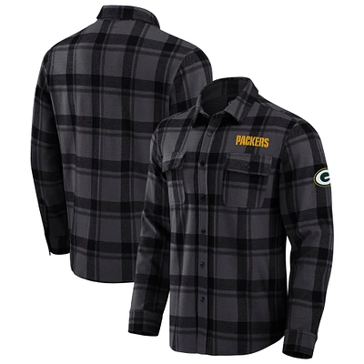 Chemise boutonnée à carreaux tri-blend pour homme, collection Darius Rucker par Fanatics, noire, des Green Bay Packers