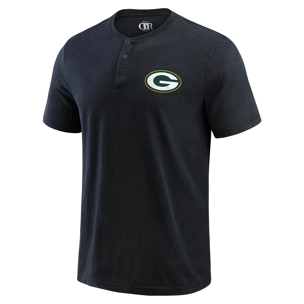 T-shirt Henley délavé noir pour homme de la collection Darius Rucker Fanatics des Green Bay Packers