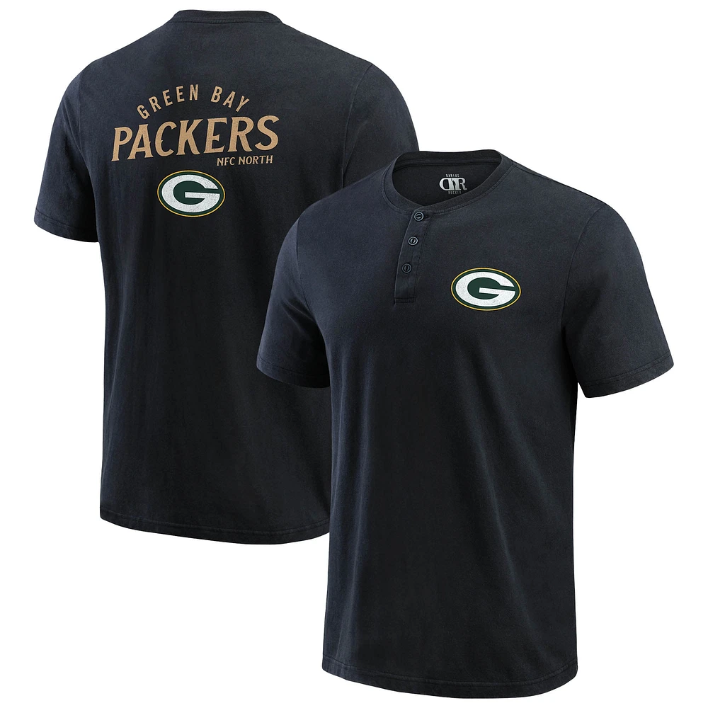 T-shirt Henley délavé noir pour homme de la collection Darius Rucker Fanatics des Green Bay Packers