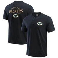 Men's Darius Rucker Collection by Fanatics Black Green Bay Packers Washed Henley T-Shirt