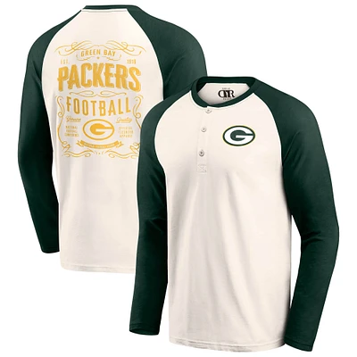 T-shirt Henley Raglan pour homme de la collection Darius Rucker Fanatics, couleur crème/vert, des Green Bay Packers