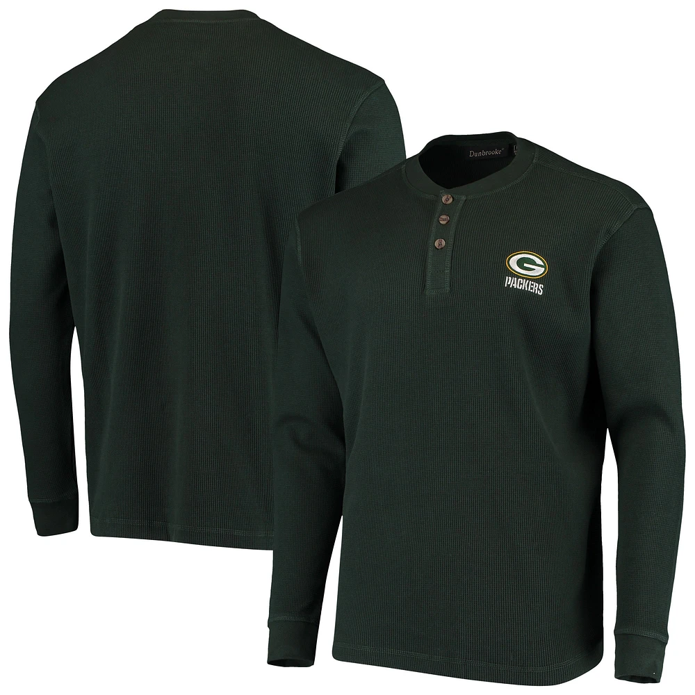 T-shirt à manches longues Dunbrooke Green Bay Packers Logo Maverick Thermal Henley pour homme