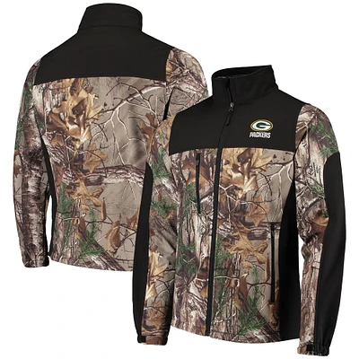 Dunbrooke Realtree Camo/Black Green Bay Packers Circle Hunter Softshell Veste à fermeture éclair intégrale pour homme