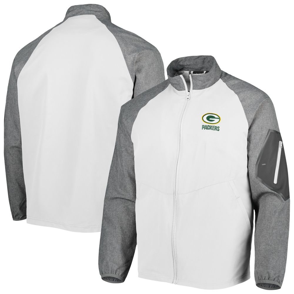 Men's Dunbrooke White Green Bay Packers Hurricane Raglan Full-Zip Windbreaker Jacket