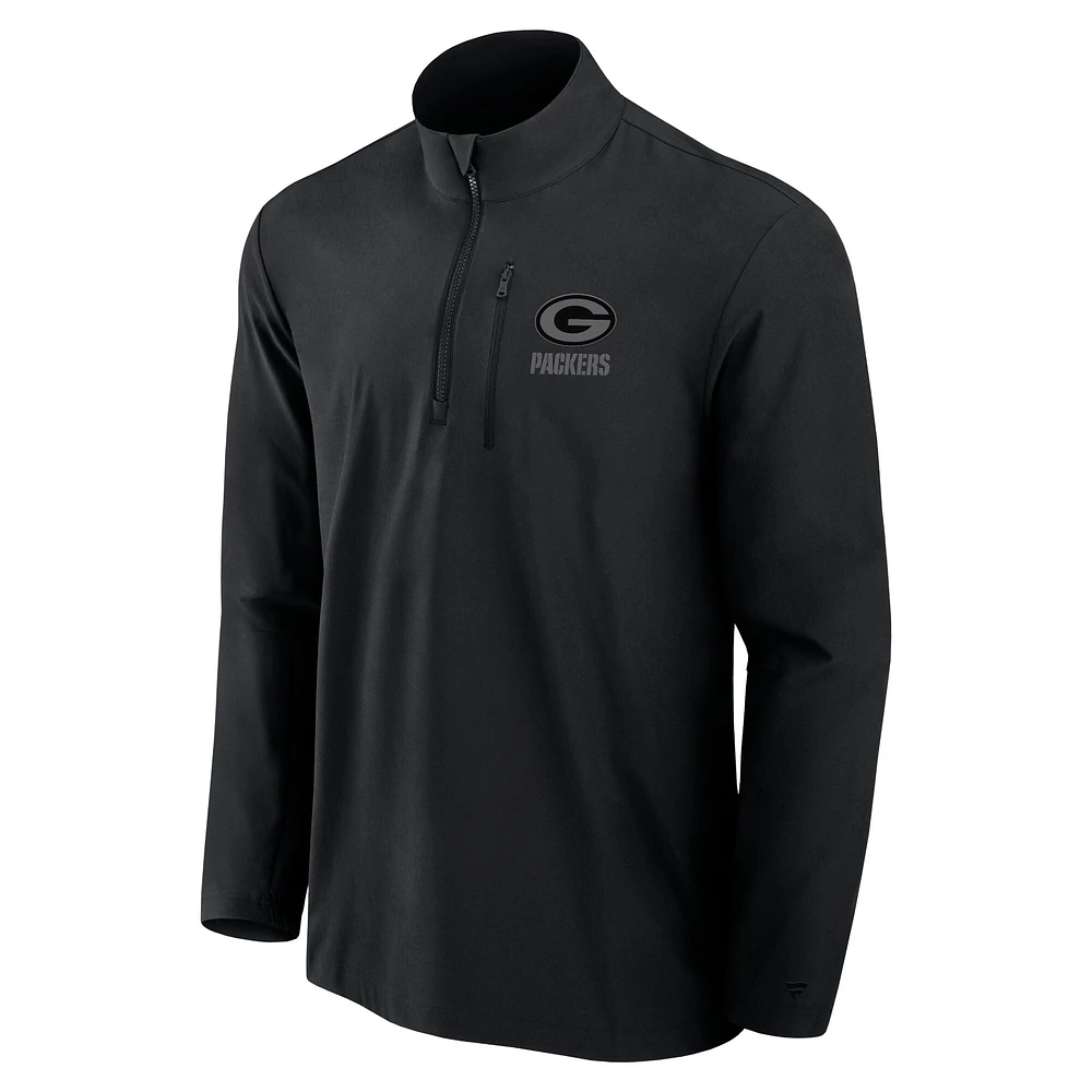 Pull Fanatics noir pour homme, micro-pull ton sur à quart de zip Front Office des Green Bay Packers