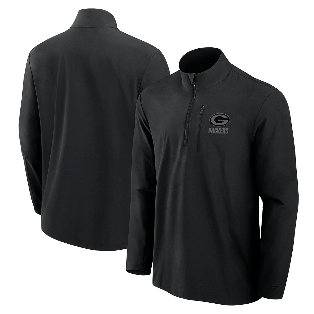 Pull Fanatics noir pour homme, micro-pull ton sur à quart de zip Front Office des Green Bay Packers