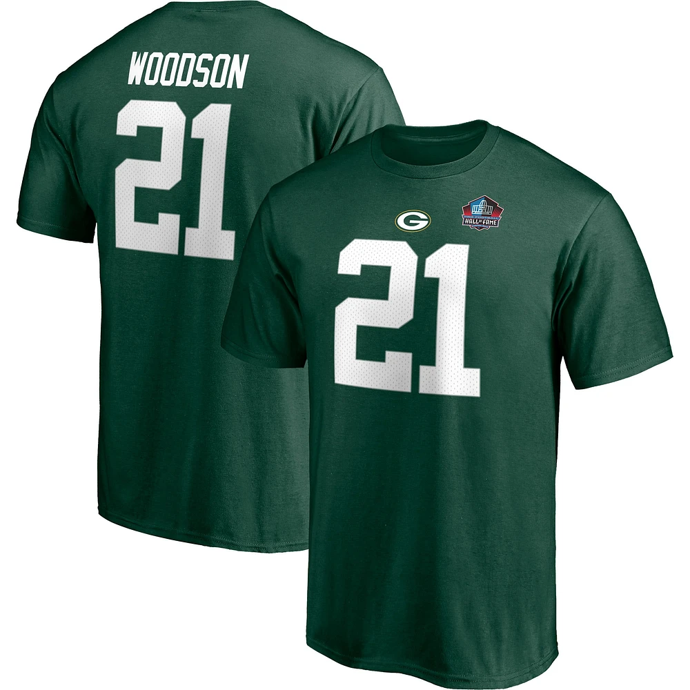 Fanatics pour hommes de marque Charles Woodson Green Bay Packers NFL Hall of Fame Classe 2021 Nom et numéro T-shirt